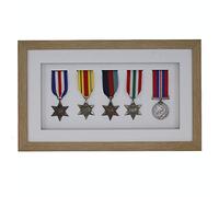 3d Deep Box Frame To Display War/Military/Sports Medals Black White Grey Oak-5 Medals-Oak Frame With White Mount