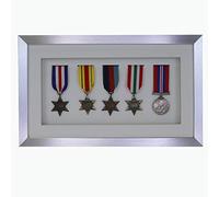 3d Deep Box Frame To Display War/Military/Sports Medals Black White Grey Oak-5 Medals-Silver Frame With White Mount