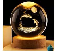 3D Deer Forest Crystal Ball Night Light Ball Projection Lamp Planet Model,3D Crystal Ball with Led Wooden Base Gift for Christmas Thanksgiving Birthday, Home Room Decor LED Night (Dolphin, 6CM)