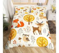 3D Deer Print Super King Size Duvet Cover Sets Owl and Fox Bedding Soft Breathable Microfibre Quilt Cover 260x220 with Zipper Closure and 2 Pillowcases A-4017