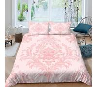 3D Design All Season Microfibre Pink floral pattern Bedding Quilt Cover Soft Bedding Sets with Pillow Shams Vintage damask Duvet Cover Sets Easy Care Machine Washable for Home Decor Single（140x200cm）