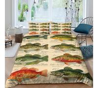 3D Design All Season Microfibre Vintage Fish Duvet Cover Sets Soft Bedding Set with Pillow Cases Natural History Bed Quilt Cover Easy Care Breathable Machine Washable for Home Decor Double（200x200cm）