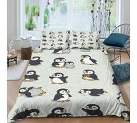 3D Design Breathable Microfibre Penguin cartoon Quilt Cover All Season Bedding Sets with Pillow Shams Cute animal design Duvet Cover Sets Easy Care Machine Washable for Home Decor Double（200x200cm）