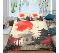 3D Design Breathable Microfibre Red sun rising Comforter Cover All Season Bedding Sets with Pillowcases Japanese landscape art Quilt Cover Easy Care for Men Women Kids King（220x240cm）