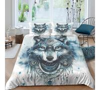 3D Design Breathable Microfibre Wolf tattoo art Quilt Cover All Season Bedding Sets with Pillow Shams tribal fantasy design Duvet Cover Sets Easy Care for Home Decor Single（140x200cm）