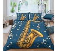 3D Design Comfortable Microfibre Saxophone music art Quilt Cover Breathable Bedding Sets with Matching Pillowcase Jazz illust Duvet Cover Sets All Season for Couples Single（135x200cm）