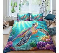 3D Design Comfy Microfibre Sea turtle Quilt Cover All Season Bedding Sets with Pillow Cases Underwater vibrant art Duvet Cover Easy Care Machine Washable for Couples Double（200x200cm）