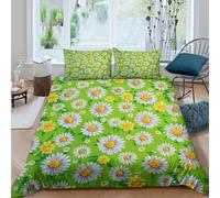 3D Design Cosy Microfibre DaisyFlowerPattern Duvet Cover All Season Bedding Sets with Pillowcases RetroVintageStyle Bed Quilt Cover Easy Care Breathable Machine Washable for Couples King（220x240cm）