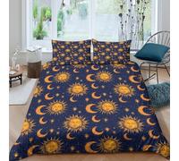 3D Design Cosy Microfibre SunMoonStars Quilt Cover Sets Soft Bedding Set with Pillow Cases VintageAstrologyPattern Bedding Quilt Cover All Season Machine Washable for Home Decor Single（140x200cm）
