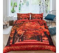 3D Design Easy Care Microfibre Autumn trees Duvet Cover Breathable Bedding Sets with Pillowcases Vibrant fall scenery Duvet Cover Sets All Season Machine Washable for Couples King（220x240cm）