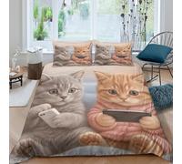 3D Design Easy Care Microfibre Cute Kitten Using Duvet Cover Breathable Bedding Sets with Pillowcases Digital Pet Lifestyle Duvet Cover Sets All Season Machine Washable for Couples Single（140x200cm）
