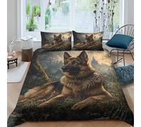 3D Design Easy Care Microfibre German Shepherd Duvet Cover Breathable Bedding Sets with Pillowcases Fantasy forest scene Duvet Cover Sets All Season Machine Washable for Couples King（220x240cm）