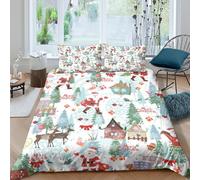 3D Design Easy Care Microfibre Santa Claus scenes Duvet Cover Breathable Bedding Sets with Pillowcases Christmas festive Duvet Cover Sets All Season Machine Washable for Couples Single（140x200cm）