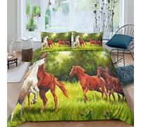 3D Design Easy Care Microfibre Wild Horses Bed Quilt Cover Soft Bedding Set with Pillow Cases Nature Landscape Comforter Cover Set All Season Machine Washable for Men Women Kids Double（200x200cm）