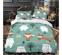 3D Design Printed 3 Pcs Bedding Set Bed Decor Hidden Zipper Super Foxes And Bears Quilt Cover Washable Wrinkle-Resistant for Youth,Kids,Women Coon Forest Animals Duvet Cover Double（200x200cm）