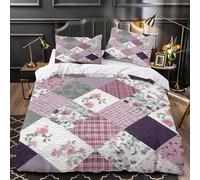 3D Design Printed 3 Pcs Bedding Set Bed Decor Zipper Closure Extra Quilt Blocks Comforter Cover Durable Anti-allergic for Kids,Teens,Adults Vintage Floral Patchwork Quilt Cover King（220x240cm）
