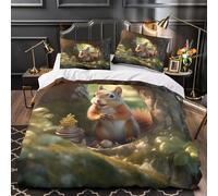 3D Design Printed 3 Pcs Bedding Set Bed Decor Zipper Closure Extra Soft Cute Squirrel Comforter Cover Durable Anti-allergic for Kids,Teens,Adults Forest Animal Quilt Cover Single（135x200cm）