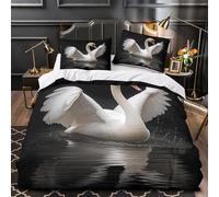 3D Design Printed 3 Pcs Bedding Set Bed Decor Zipper Closure Extra Swan Wings Spread Comforter Cover Durable Anti-allergic for Kids,Teens,Adults Nature Wildlife Quilt Cover Single（140x200cm）
