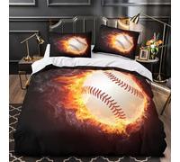 3D Design Printed 3 Pcs Bedding Set Bed Decor Zipper Closure Super Baseball on Fire Quilt Cover Hypoallergenic Hotel Quality for Adults,Youth,Kids Dynamic Sports Duvet Cover Single（135x200cm）