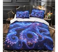 3D Design Printed 3 Pcs Bedding Set Bed Decor Zipper Super Cosmic Octopus Comforter Cover Hypoallergenic Machine Washable for Kids,Adults,Youth Fantasy Deep Sea Quilt Cover Single（140x200cm）