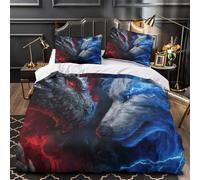 3D Design Printed 3 Pcs Bedding Set Bed Decor Zipper Super Dragon Vs Wolf Comforter Cover Hypoallergenic Machine Washable for Kids,Adults,Youth Fantasy Mythical Quilt Cover Super king（260x220cm）
