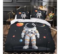 3D Design Printed 3 Pcs Bedding Set Bed Decor Zipper Super Soft Astronaut Floating Comforter Cover Washable Machine Washable for Youth,Kids,Women Space Adventure Quilt Cover Super king（260x220cm）
