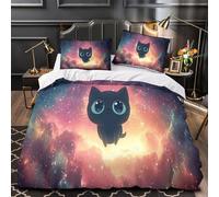 3D Design Printed 3 Pcs Bedding Set Bed Decor Zipper Ultra Cute Black Cat Comforter Cover Breathable Wrinkle-Resistant for Teens,Kids,Women coon Space Adventure Quilt Cover Super king（260x220cm）