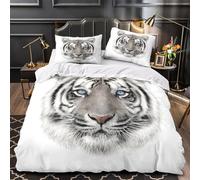 3D Design Printed 3 Pcs Bedding Set Bed Decor Zipper Ultra White Tiger Face Comforter Cover Breathable Wrinkle-Resistant for Teens,Kids,Women Wild Animal Portrait Quilt Cover Single（140x200cm）