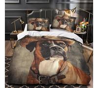 3D Design Printed 3 Pcs Bedding Set Bedroom Decor Extra Boxer Dog Wearing Hat Comforter Cover Breathable Wrinkle-Resistant for Girls,Teens,Boys Vintage Portrait Quilt Cover Double（200x200cm）