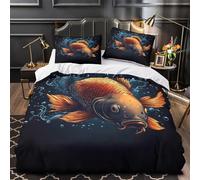 3D Design Printed 3 Pcs Bedding Set Bedroom Decor Zipper Closure Super Golden Carp Swimming Quilt Cover Machine Washable Easy Care for Kids,Teens,Adults Digital Fish Duvet Cover King（220x240cm）