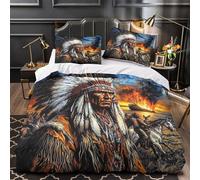 3D Design Printed 3 Pcs Bedding Set Bedroom Decor Zipper Closure Super Soft Native Chief Quilt Cover Machine Washable Easy Care for Kids,Teens,Adults indian Warrior Duvet Cover Single（140x200cm）