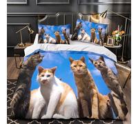 3D Design Printed 3 Pcs Bedding Set Bedroom Decor Zipper Closure Ultra Cats Outdoors Comforter Cover Breathable Anti-allergic for Girls,Kids,Youth Sunlit Feline Group Quilt Cover Double（200x200cm）