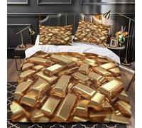 3D Design Printed 3 Pcs Bedding Set Gold Bars Stack Duvet Cover Bed Decor Zipper Extra Breathable Anti-allergic for Children,Teenagers,Youth luxury Investment Comforter Cover Single（135x200cm）