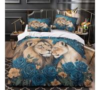 3D Design Printed 3 Pcs Bedding Set Home Decor Hidden Zipper Ultra Lion And Lioness Quilt Cover Breathable Anti-allergic for Adults,Kids,Teenagers romantic Wildlife Duvet Cover King（220x240cm）