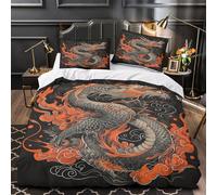 3D Design Printed 3 Pcs Bedding Set Home Decor Zipper Closure Design Dragon work Duvet Cover Durable Anti-allergic for Teenagers,Teens,Girls Japanese Tattoo Comforter Cover Double（200x200cm）