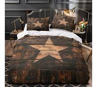 3D Design Printed 3 Pcs Bedding Set Home Decor Zipper Closure Design Rustic Star Decor Duvet Cover Easy Care Hotel Quality for Teenagers,Boys,Women Wooden Wall Comforter Cover Single（140x200cm）