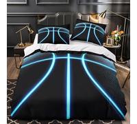 3D Design Printed 3 Pcs Bedding Set Room Decor Hidden Zipper Ultra Soft Basketball Glow Comforter Cover Hypoallergenic All Season for Youth,Kids,Teens neon Sports Quilt Cover Single（135x200cm）
