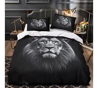 3D Design Printed 3-Piece Bedding Set Bed Decor Super Lion Portrait Comforter Cover Hypoallergenic Machine Washable for Teens,Boys,Children Black And White Wildlife Quilt Cover Single（135x200cm）