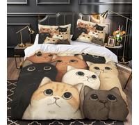 3D Design Printed 3-Piece Bedding Set Bed Decor Zipper Closure Design Cute Cat Group Quilt Cover Durable Machine Washable for Youth,Adults,Teens Illustrated Coon Duvet Cover Double（200x200cm）