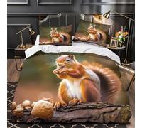 3D Design Printed 3-Piece Bedding Set Bed Decor Zipper Closure Design Red Squirrel Eating Quilt Cover Washable Anti-allergic for Adults,Kids,Women Wild Animal Nature Duvet Cover Single（135x200cm）