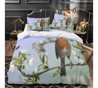 3D Design Printed 3-Piece Bedding Set Bed Decor Zipper Closure Design Robin Bird Perched Quilt Cover Durable Machine Washable for Youth,Adults,Teens Nature Garden Duvet Cover Single（135x200cm）