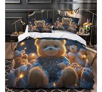 3D Design Printed 3-Piece Bedding Set Bed Decor Zipper Closure Design Teddy Bear Night Quilt Cover Washable Anti-allergic for Adults,Kids,Women Stuffed Animal Cozy Duvet Cover Double（200x200cm）