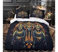 3D Design Printed 3-Piece Bedding Set Bed Decor Zipper Super Ancient Gods Comforter Cover Hypoallergenic Machine Washable for Kids,Adults,Youth Egyptian Mystical Quilt Cover Super king（260x220cm）