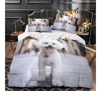 3D Design Printed 3-Piece Bedding Set Bed Decor Zipper Super Cute White Puppy Comforter Cover Hypoallergenic Machine Washable for Kids,Adults,Youth Urban Street Walk Quilt Cover Single（140x200cm）