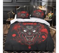 3D Design Printed 3-Piece Bedding Set Bed Decor Zipper Super Japanese Demon Comforter Cover Hypoallergenic Machine Washable for Kids,Adults,Youth stylized Horror Quilt Cover Single（135x200cm）