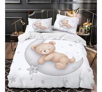 3D Design Printed 3-Piece Bedding Set Bed Decor Zipper Super Soft Cute Bear Moon Sleep Comforter Cover Hypoallergenic Machine Washable for Kids,Adults,Youth Quilt Cover Super king（260x220cm）