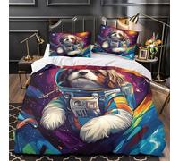 3D Design Printed 3-Piece Bedding Set Bed Decor Zipper Super Soft Cute Puppy Comforter Cover Hypoallergenic Machine Washable for Kids,Adults,Youth space Adventure Quilt Cover Single（135x200cm）