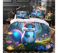 3D Design Printed 3-Piece Bedding Set Bed Decor Zipper Super Soft Cute Squirrel Comforter Cover Hypoallergenic Machine Washable for Kids,Adults,Youth fantasy Forest Quilt Cover Single（140x200cm）