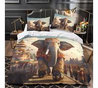 3D Design Printed 3-Piece Bedding Set Bedroom Decor Design Elephant Procession Duvet Cover Easy Care Machine Washable for Youth,Teens,Children Indian Festival Comforter Cover Single（135x200cm）