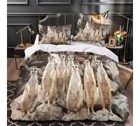 3D Design Printed 3-Piece Bedding Set Bedroom Decor Extra Meerkats Standing Comforter Cover Breathable Wrinkle-Resistant for Girls,Teens,Boys Wildlife Animal Group Quilt Cover King（220x240cm）